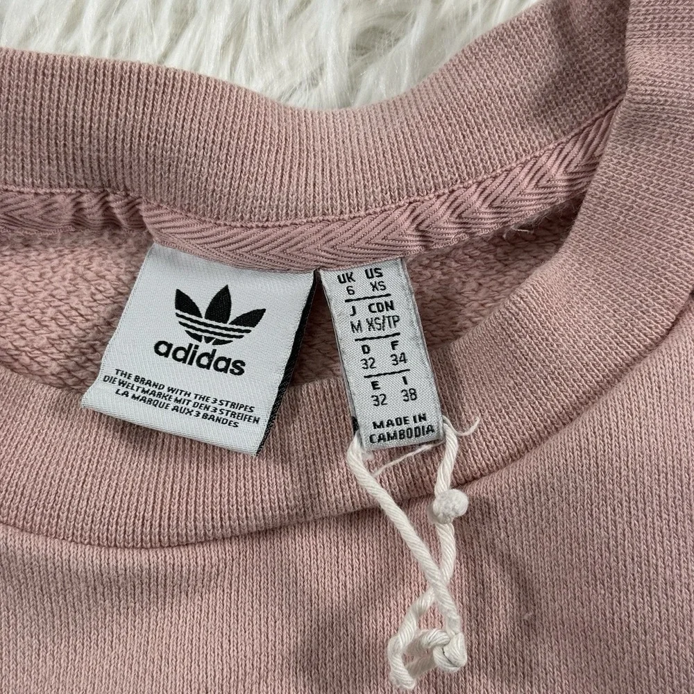 Adidas Sweatshirt Mens XS Blush Big‎ Trefoil Logo Sweater 3 Stripe Pullover NWOT